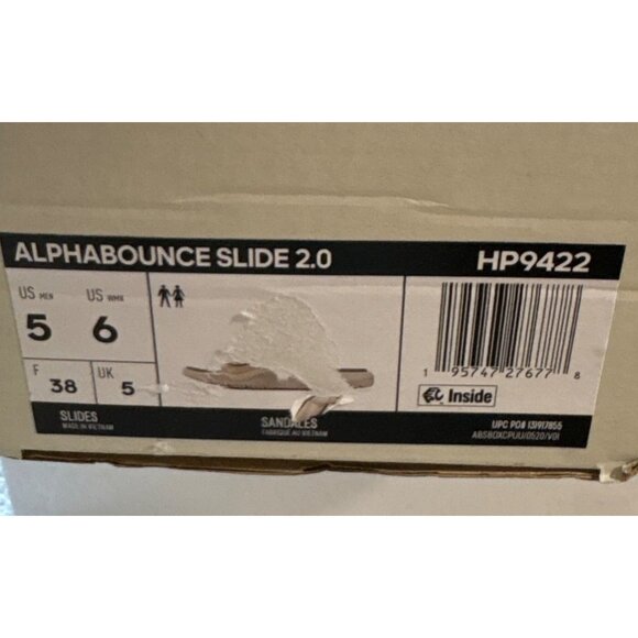 Adidas Alphabounce Slide 2.0 Sandals Cushioned Sole Beige Olive Men 5 Women 6 - Picture 12 of 12
